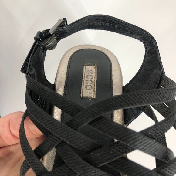 ECCO Black Patent Leather & Elastic Straps Sandals Sz‎ 40 - Picture 10 of 15
